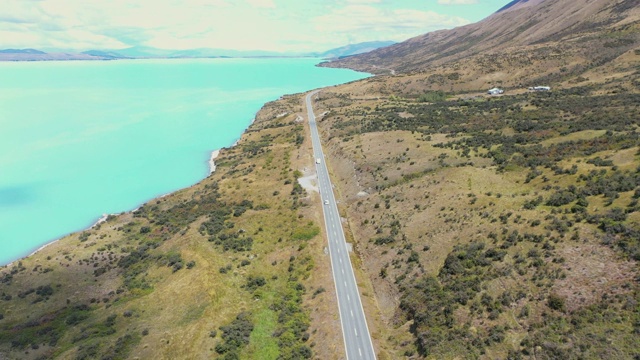 80国道至库克湖和新西兰南阿尔卑斯山脉f2/3视频下载