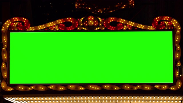 金色的灯泡招牌灯横幅背景与绿色的屏幕视频下载