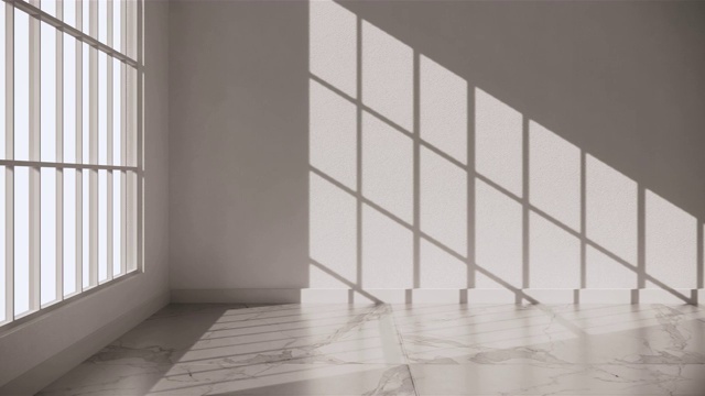 空房间内部与木地板在空的墙壁背景。三维渲染视频素材