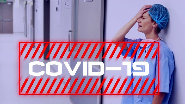 以医护人员为背景的covid - 19单词动画视频素材