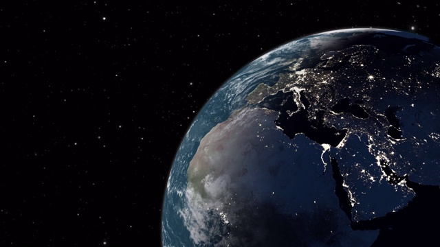 空间视图的地球逼真4K 3D渲染动画。来自太空的行星地球。照相机飞向地球。星星闪烁。飞越地球。视频素材