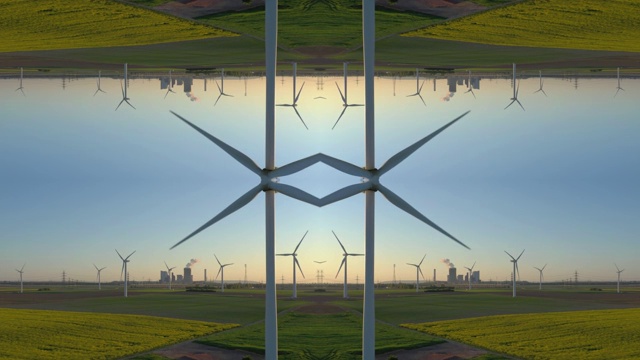 风力涡轮机上的一个领域-万花筒效应视频素材