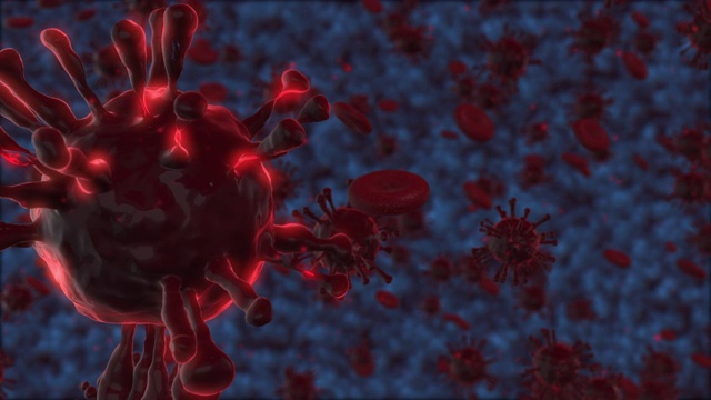 医学背景。群红细菌和红细胞。病毒细胞和其他粒子。3 d渲染动画视频素材