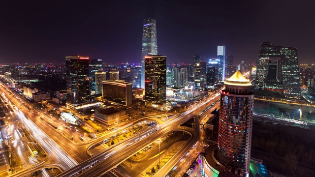 北京国际贸易中心在晚上电汇，中国北京视频素材