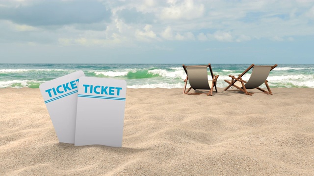 两张海边度假胜地的票。酒店附近的海滩视频下载