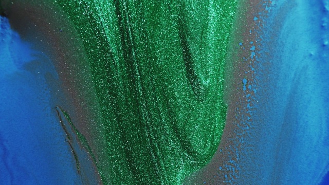 闪光流体运动绿蓝色油漆溢出流动视频下载