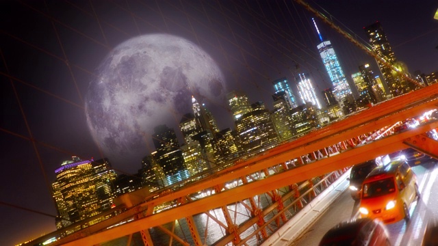 创意曼哈顿金融区。布鲁克林大桥视频素材