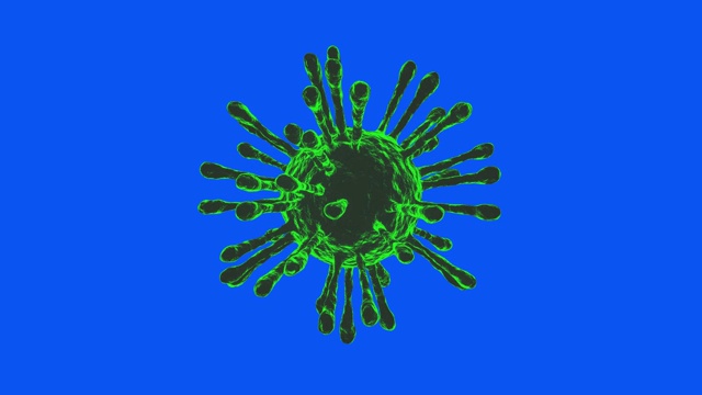 COVID-19冠状病毒细胞绿色旋转。无缝循环。蓝色Screen.4K UHD。3 d渲染。视频素材