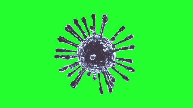 COVID-19冠状病毒细胞蓝旋转。无缝循环。绿色屏幕，4K超高清。3 d渲染。视频素材