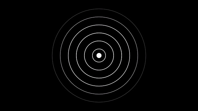 目标图标与无线电波，红色圆圈雷达接口信号与同心环移动。无线电波、雷达或声纳的动画。视频素材