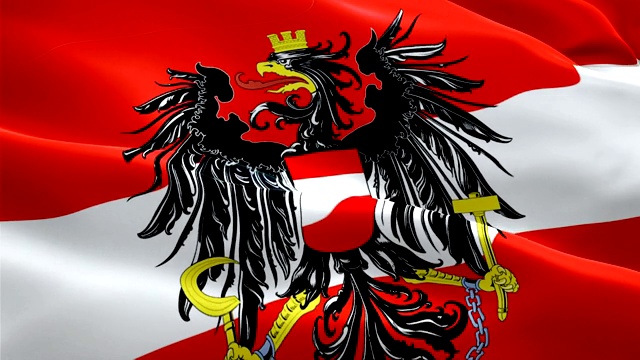 奥地利国旗特写1080p全高清1920X1080镜头视频在风中飘扬。3d奥地利国旗飘扬。奥地利标志无缝循环动画。奥地利国旗高清分辨率背景1080p视频素材
