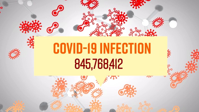 Covid-19感染和冠状病毒在白色背景上飞行的动画。视频素材