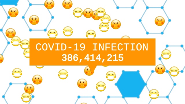 Covid-19感染和数量增加的动画，在白色背景上飞行。视频素材