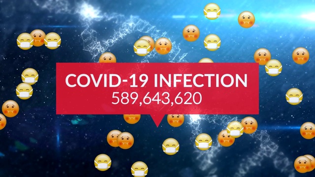 Covid-19感染的动画和在DNA株上飞行的表情符号。视频素材