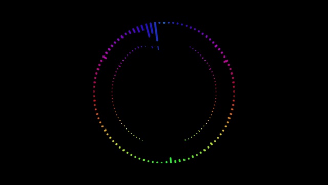 音频频谱循环循环的有节奏的彩色音频声波的黑色背景在4K超高清。音乐均衡器发光的波形动画。视频下载