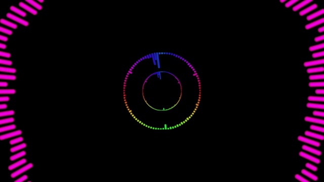波形音频频谱循环循环的节奏彩色音频声波在黑色背景在4K超高清。音乐均衡器发光动画。视频下载