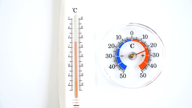 白色桌子上放着两个室内温度计视频下载