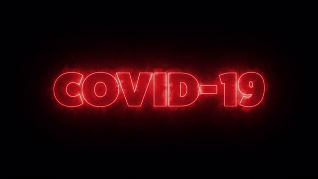 COVID-19文本文字，黑色背景，泛红字体。4K超高清平面动画设计插画广告。卫生安全流行病封锁世界视频下载