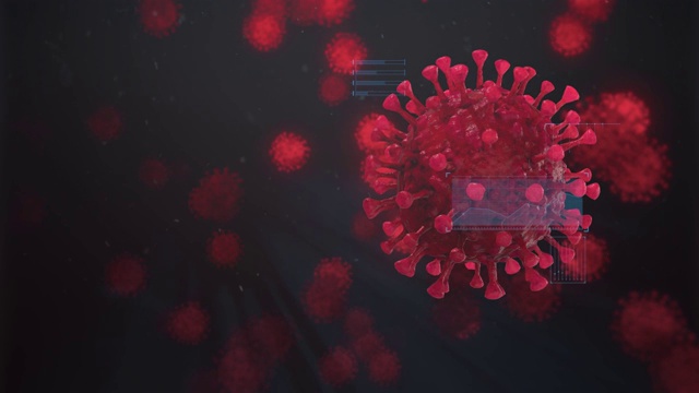 在不透明的背景上漂浮的冠状病毒感染血细胞的显微亮红色突起图像-特写镜头视频下载