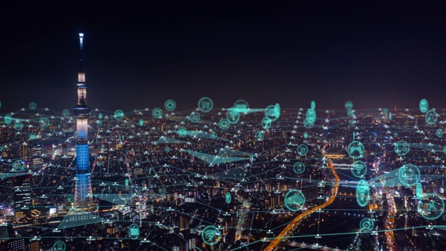 全球通信技术和夜晚东京城市视频下载
