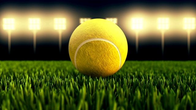 网球在网球草地上弹起。特写镜头运动动画。视频下载