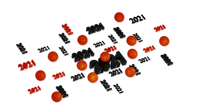 许多篮球2021设计与反射在白色的循环移动视频素材