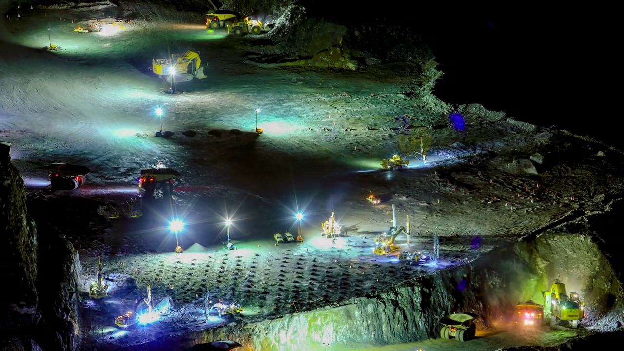 工作中的矿山:工作中的重型机械概念1视频素材