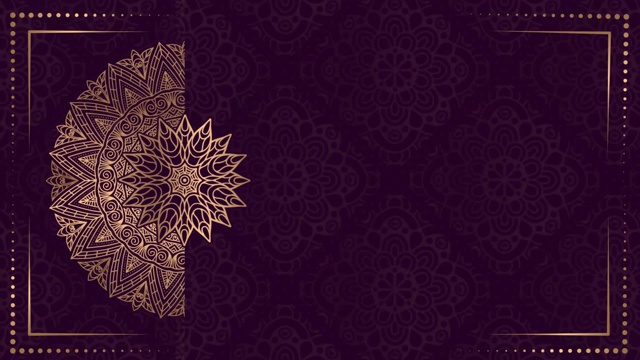 金紫曼陀罗背景。民间豪华动画。对于瑜伽,设计。金紫色抽花环VP 002视频素材