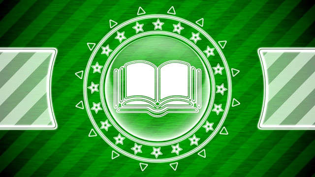 书图标在圆形形状和绿色条纹的背景。插图。视频下载