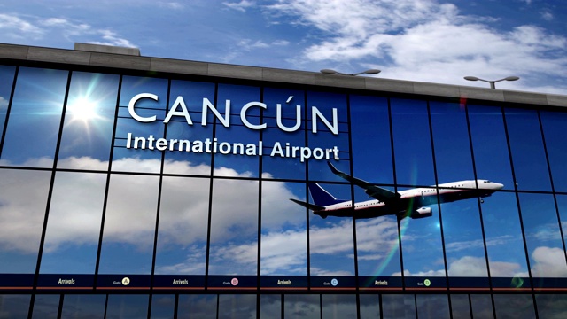 飞机在Cancún墨西哥降落视频下载