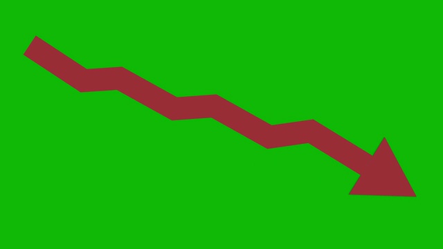 红色向下危机动画图标在绿色屏幕上。经济简单的移动箭头视频素材