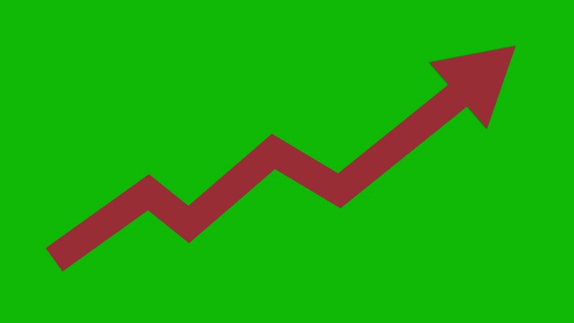 红色箭头向上动画图标绿色背景。经济简单的移动箭头视频素材