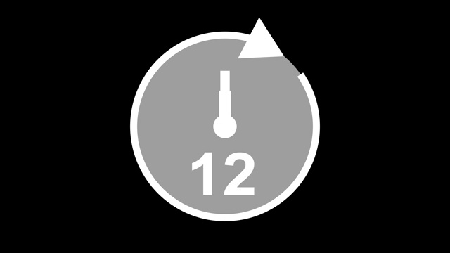 12小时，秒表动画图标时钟与移动箭头简单的动画。时间计数器的象征视频素材