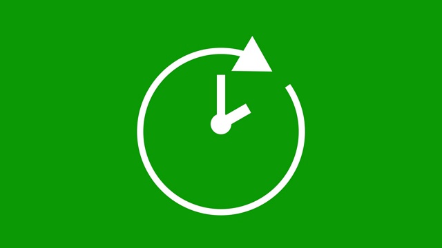 两个小时，秒表动画图标时钟与移动箭头简单的动画。时间计数器的象征。绿屏视频购买