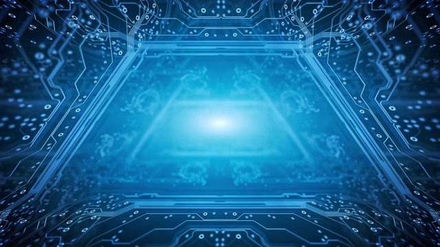 电路板背景-隧道，蓝色-可循环动画-计算机，数据，技术，人工智能视频素材