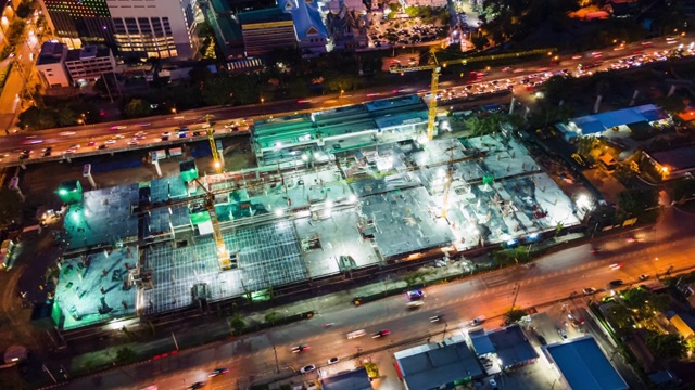 Hyperlapse, Time-lapse:城市建筑工地鸟瞰图。发展工业国概念视频下载