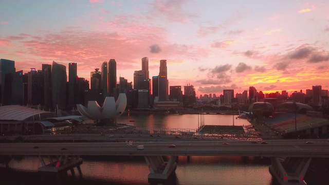 新加坡城市日落鸟瞰图视频下载
