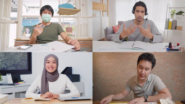 一群东南亚人对着镜头说话，通过电话会议在线商务会议视频素材
