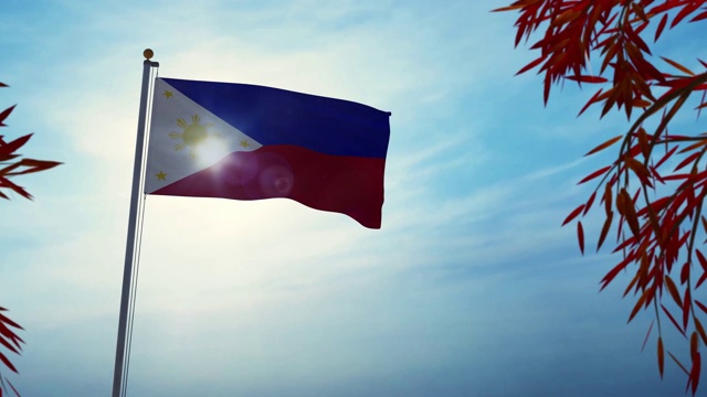 菲律宾国旗飘扬和树木摇摆- 3d动画视频下载