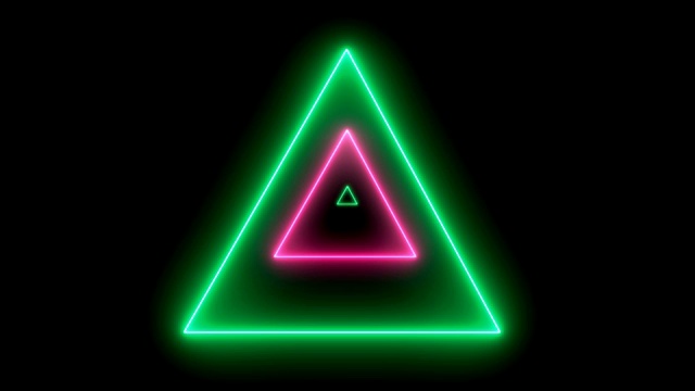 3D环三角形隧道与霓虹灯粉红色和绿色光效果视频下载