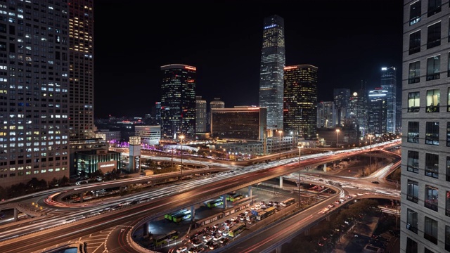 北京金融区繁忙的十字路口，繁忙的交通和通勤者的时间流逝视频素材