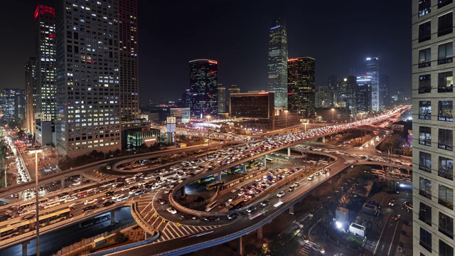 北京金融区繁忙的十字路口，交通繁忙，上下班高峰期视频素材