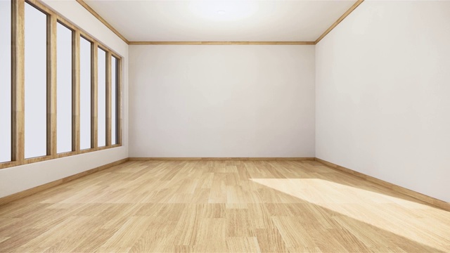 空房间白色木地板室内设计。三维渲染视频下载