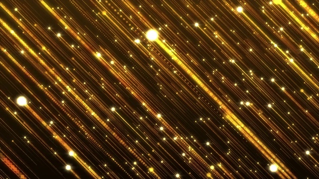 闪烁的复古散景灯升起的粒子雨暗和金色抽象背景环视频素材