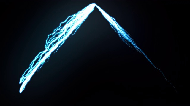两束闪电在黑暗中闪闪发光。3d渲染背景，计算机生成视频素材