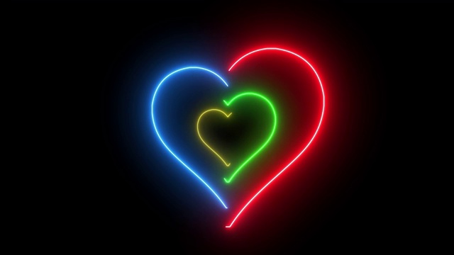 心有霓虹，灯火通明。浪漫和爱情的象征，创意抽象的光。视频素材