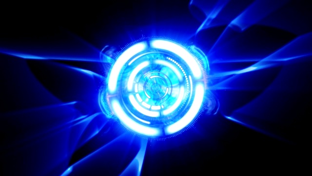动画的多个闪亮和白色的圆圈旋转在蓝色和黑色的背景视频下载