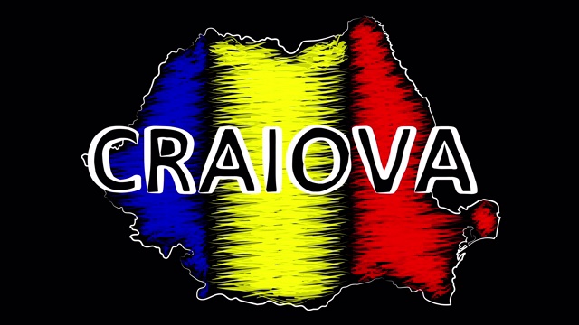 克雷奥瓦罗马尼亚着色地图和旗帜。运动设计。视频下载