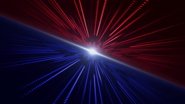 飞入抽象的科技科幻，旋转的蓝色和红色背景视频素材