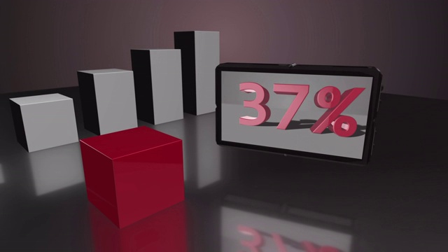 增长的红色3D条形图与屏幕高达60%视频素材